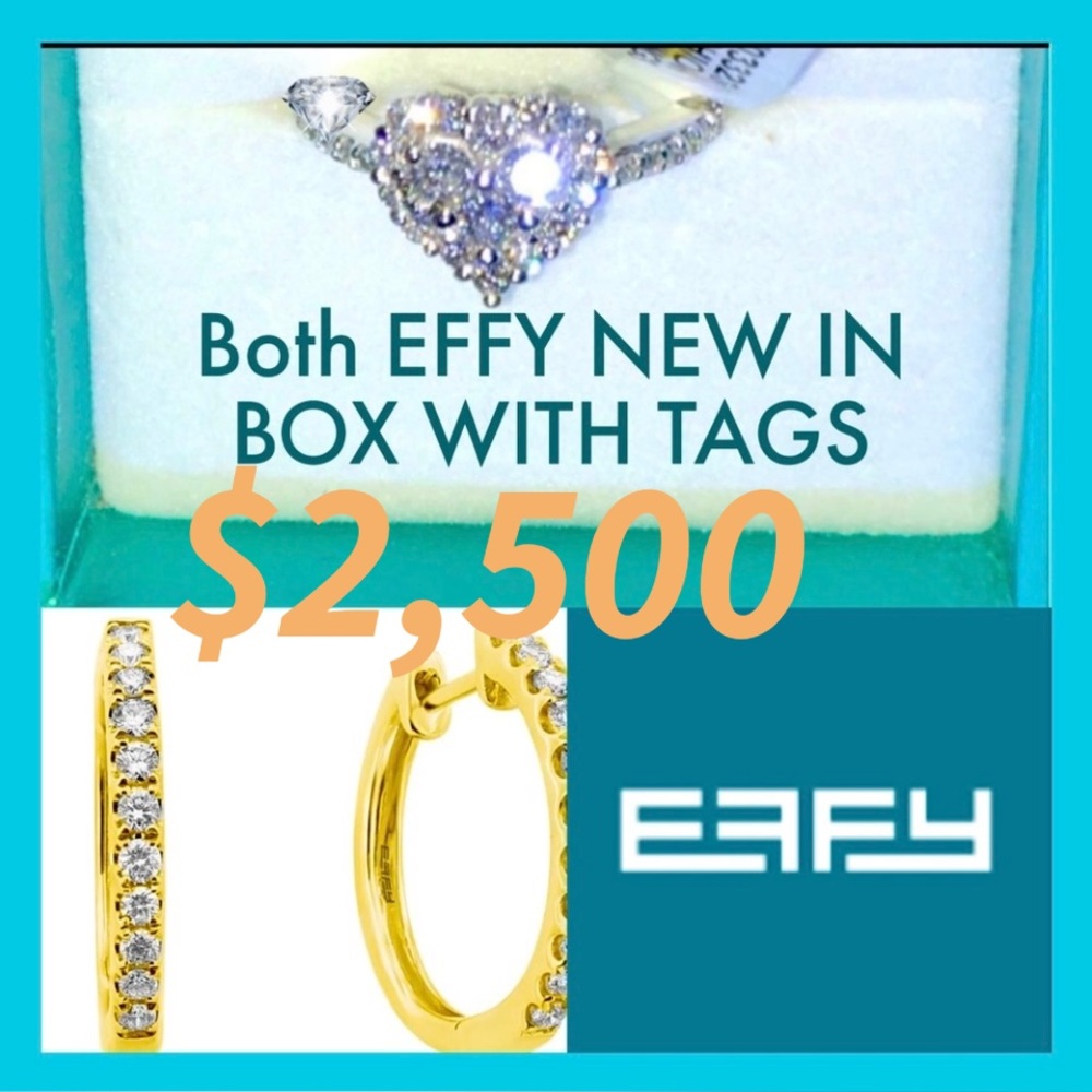 💎EFFY DIAMOND 14 kt Heart Ring SZ 7  
💎& EFFY 14 KT .51 CtwDiamond Hoop Earrings